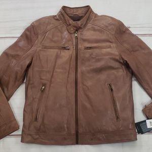 New black rivet leather moto jacket large